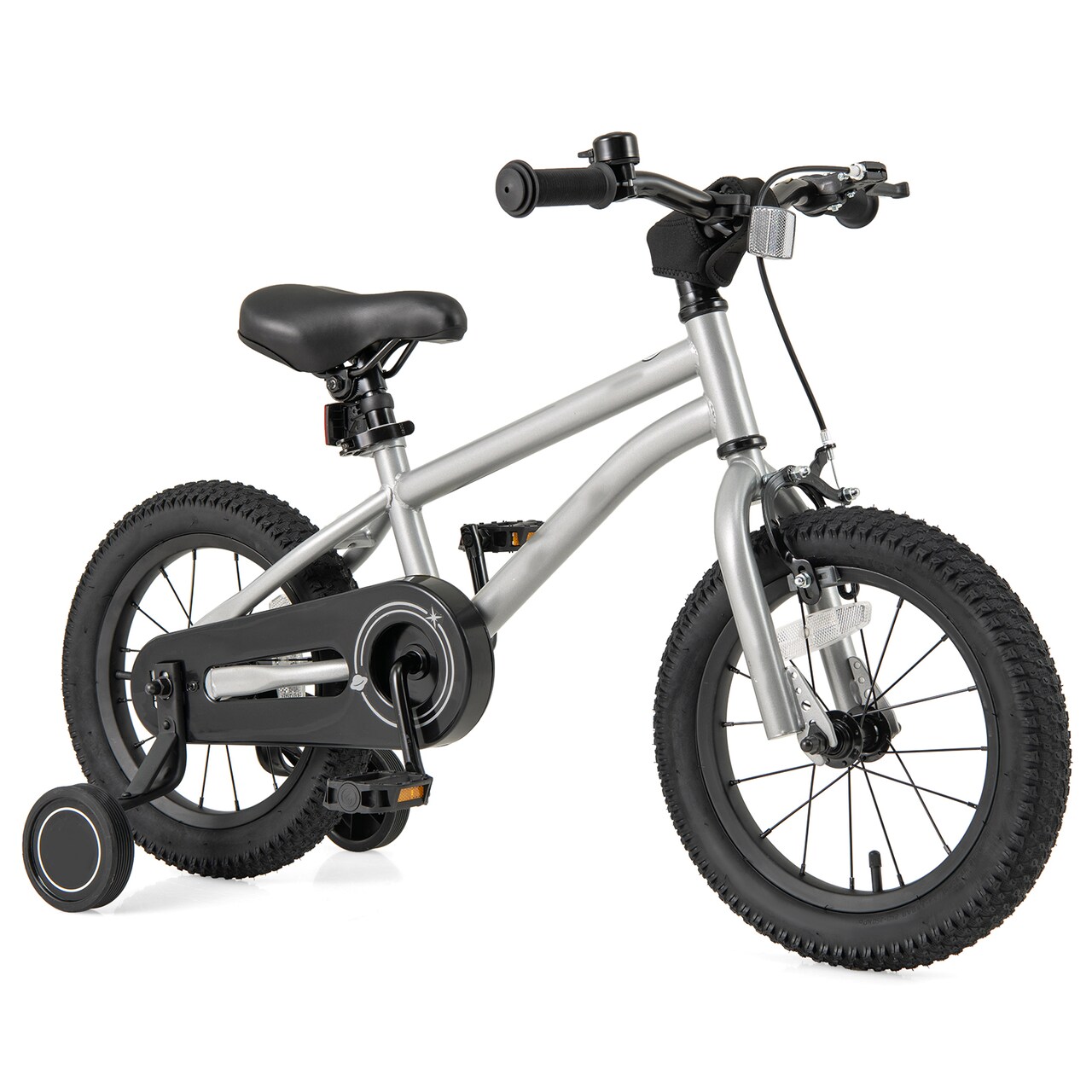 Silver High Carbon Steel Kids Bike with Dual Brakes and Reflectors